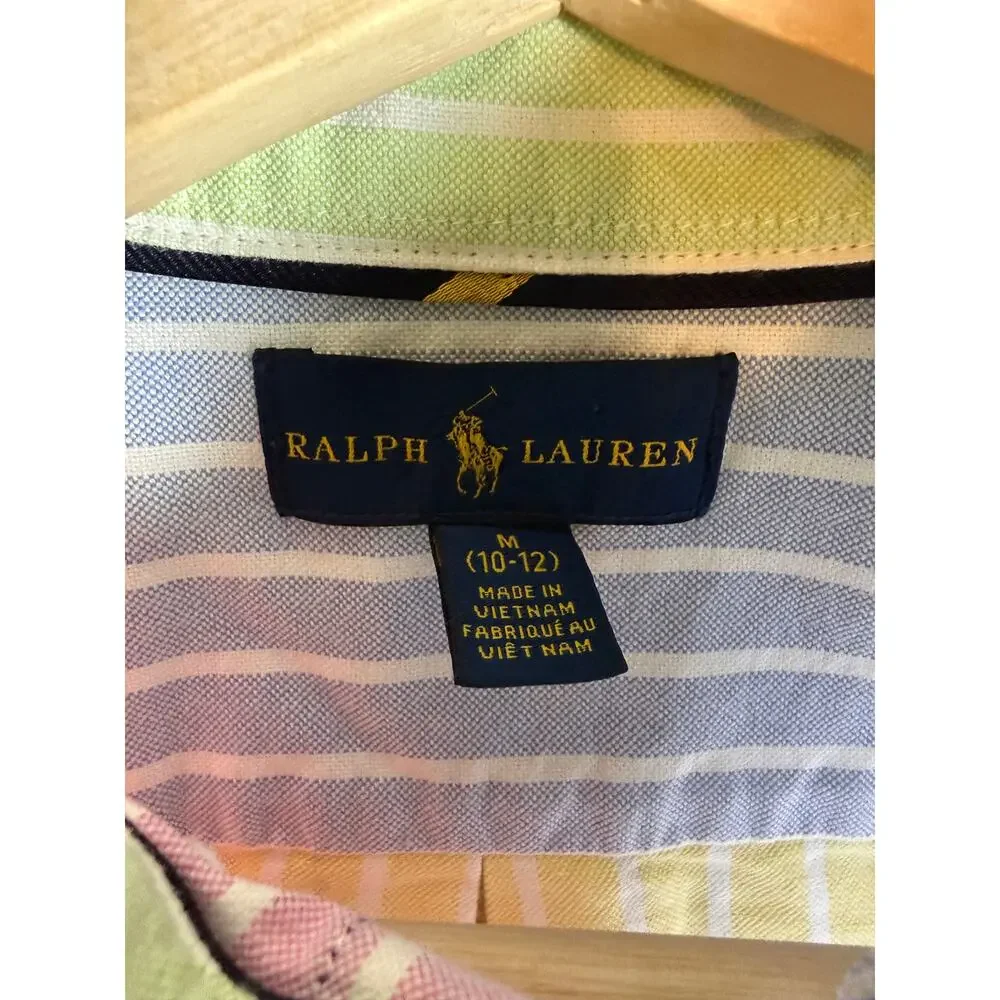 EUC Ralph Lauren Boys 10-12 Multicolor Pastel Striped Button Down Shirt Colorful